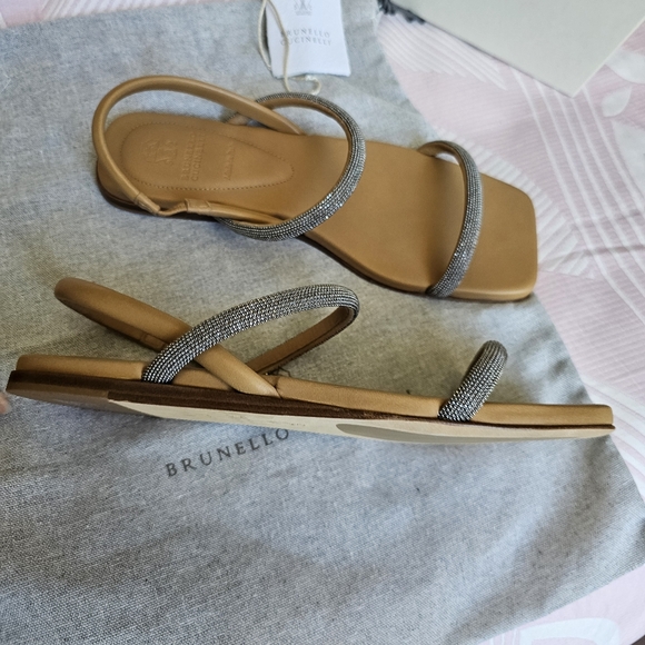 Brunello Cucinelli monili-embellished leather slingback sandals - Picture 6 of 8